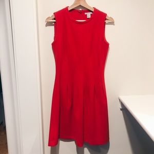 H&M Bright Red Pleated Professional Work Dress
